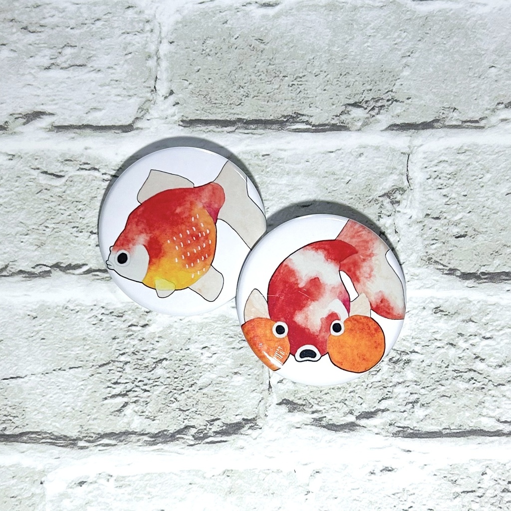 【缶バッジ 2個セット】金魚 ピンポンパール 水泡眼