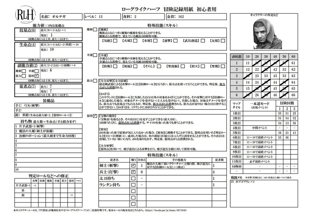 ローグライクハーフ冒険記録用紙　初心者用