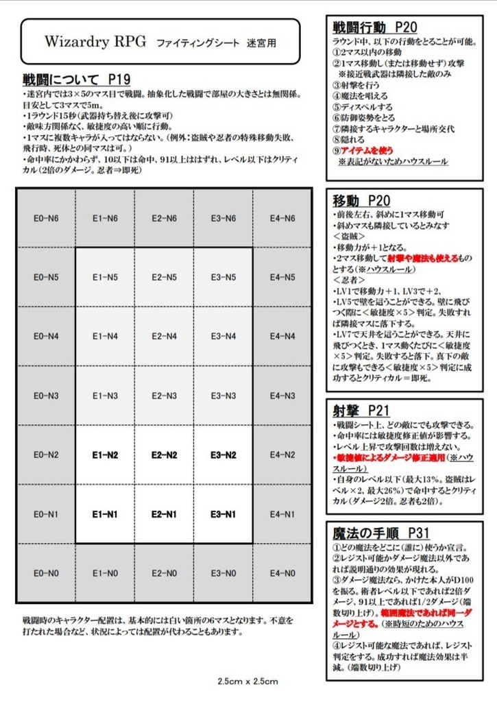 ウィザードリィRPG　ファイティングシート迷宮用