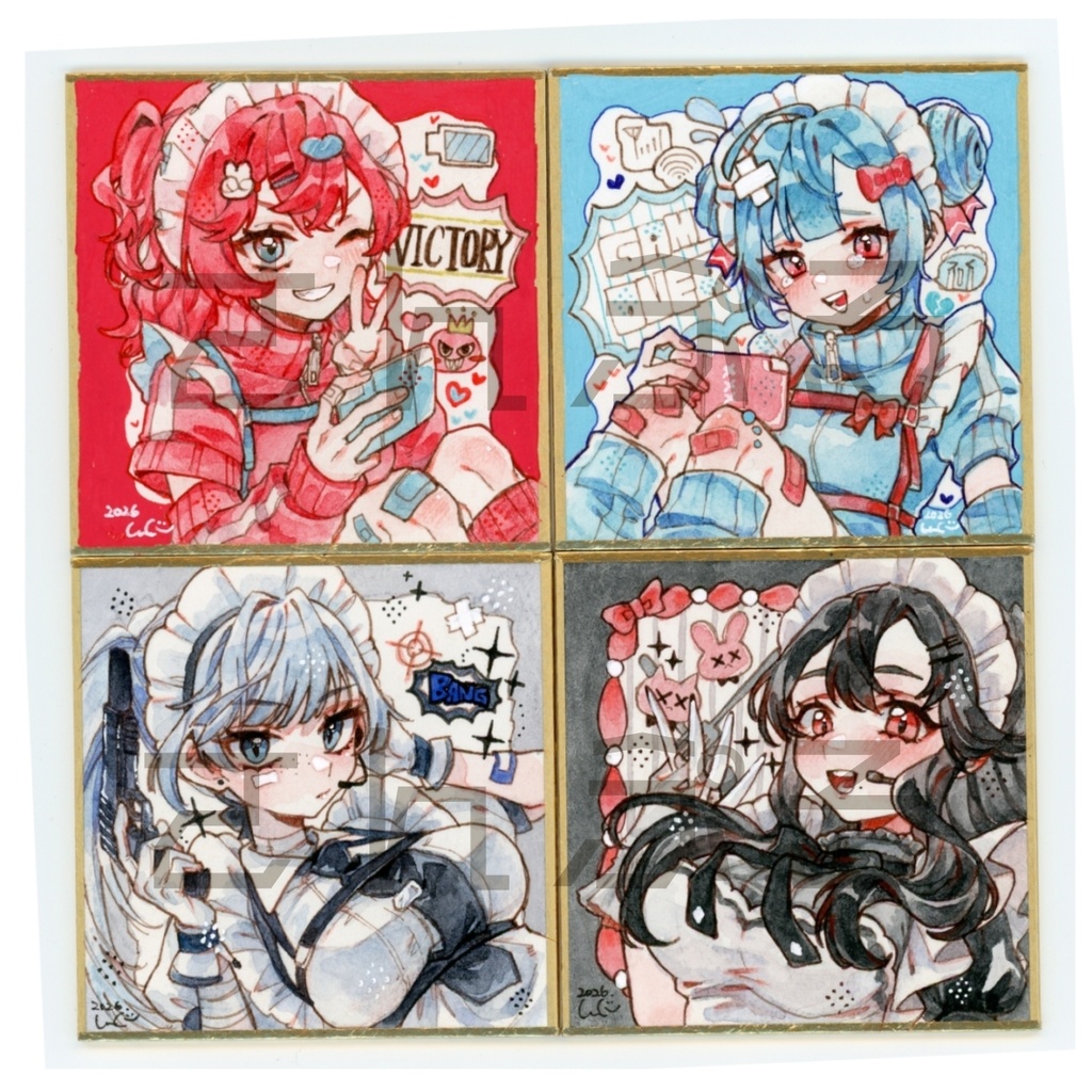 額入り・透明水彩原画各種(ATC、豆色紙、L版)