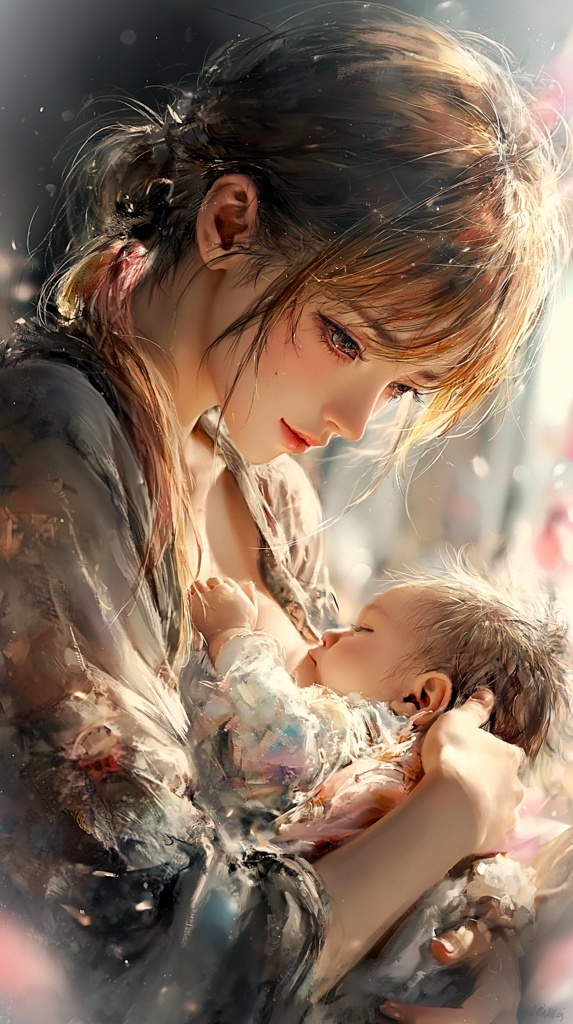 スマホ・携帯用壁紙)母と子の出会い