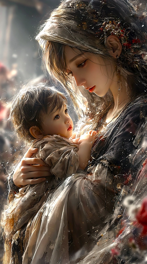 ☆お試し☆スマホ・携帯用壁紙)聖母と戦場の子-1