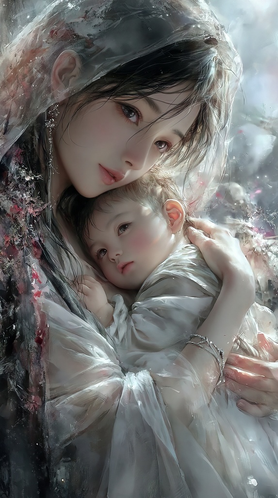 スマホ・携帯用壁紙)聖母と天使(子)1