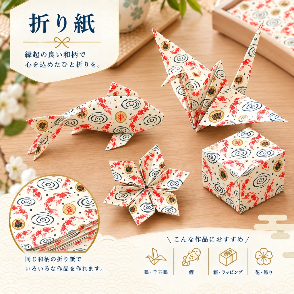 錦鯉の和風デジタルペーパー|縁起物「七福神の宝珠」|色違い3枚セット|シームレスパターン