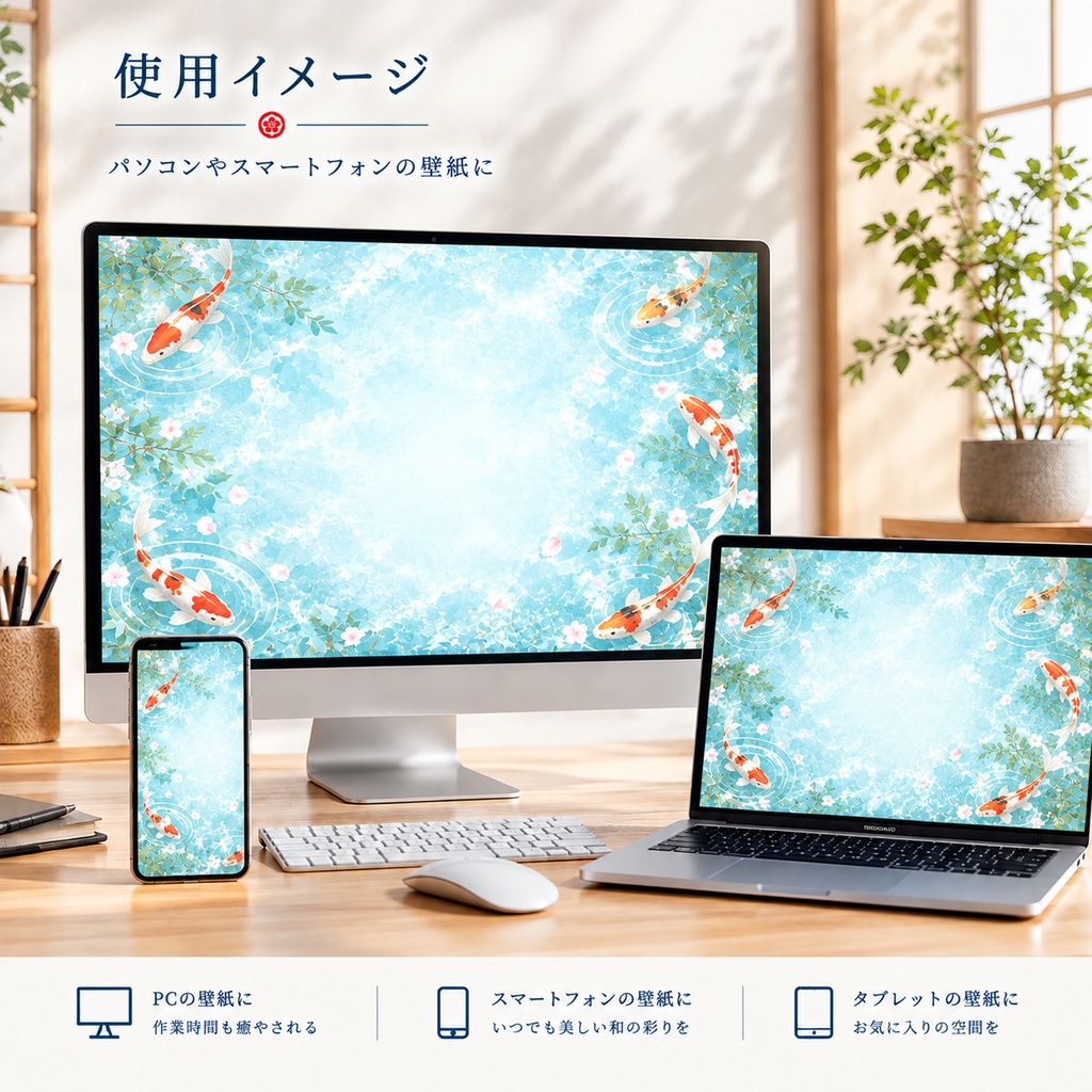 錦鯉の和風デジタルペーパー|「水庭」|3枚セット(3種類)