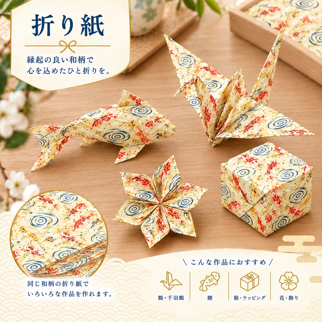 錦鯉の和風デジタルペーパー|「錦鯉×水紋」金色背景|錦鯉色違い3枚セット(3種類)
