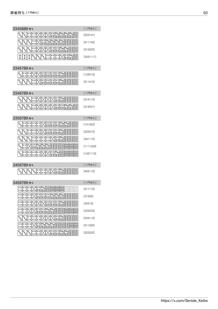 逆引き 麻雀待ち一覧