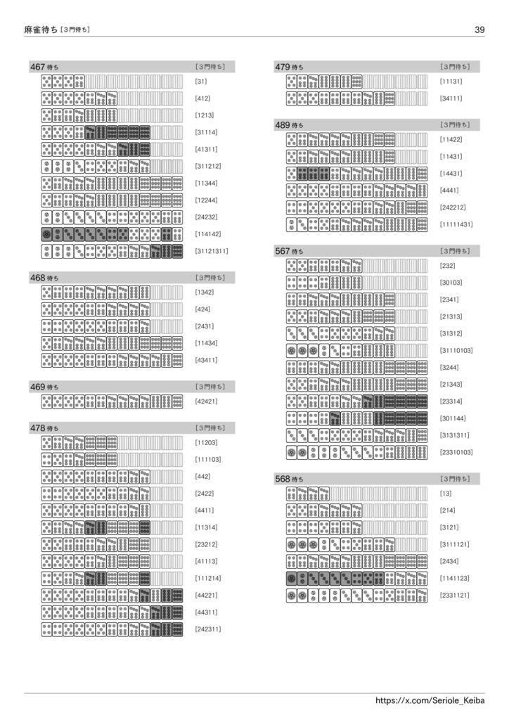 逆引き 麻雀待ち一覧
