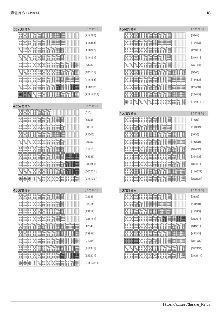 逆引き 麻雀待ち一覧