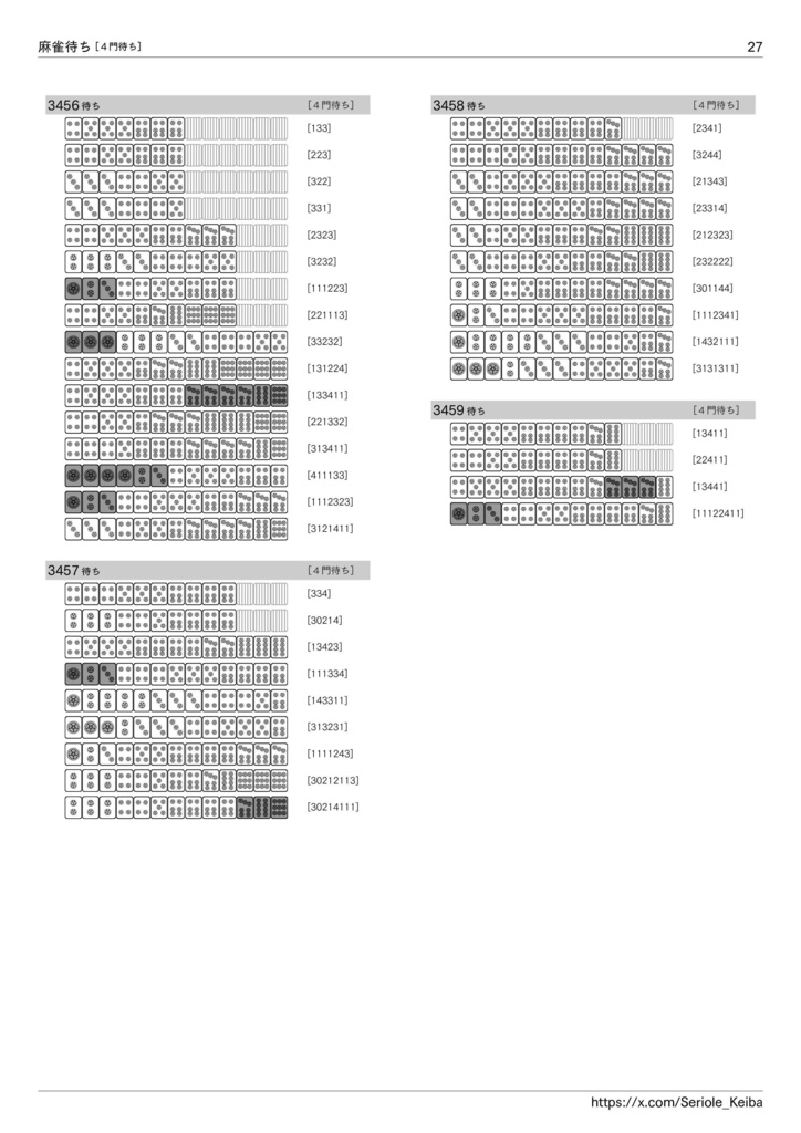 逆引き 麻雀待ち一覧