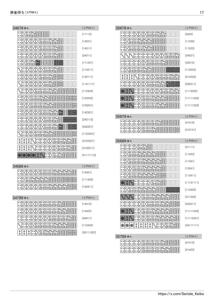 逆引き 麻雀待ち一覧