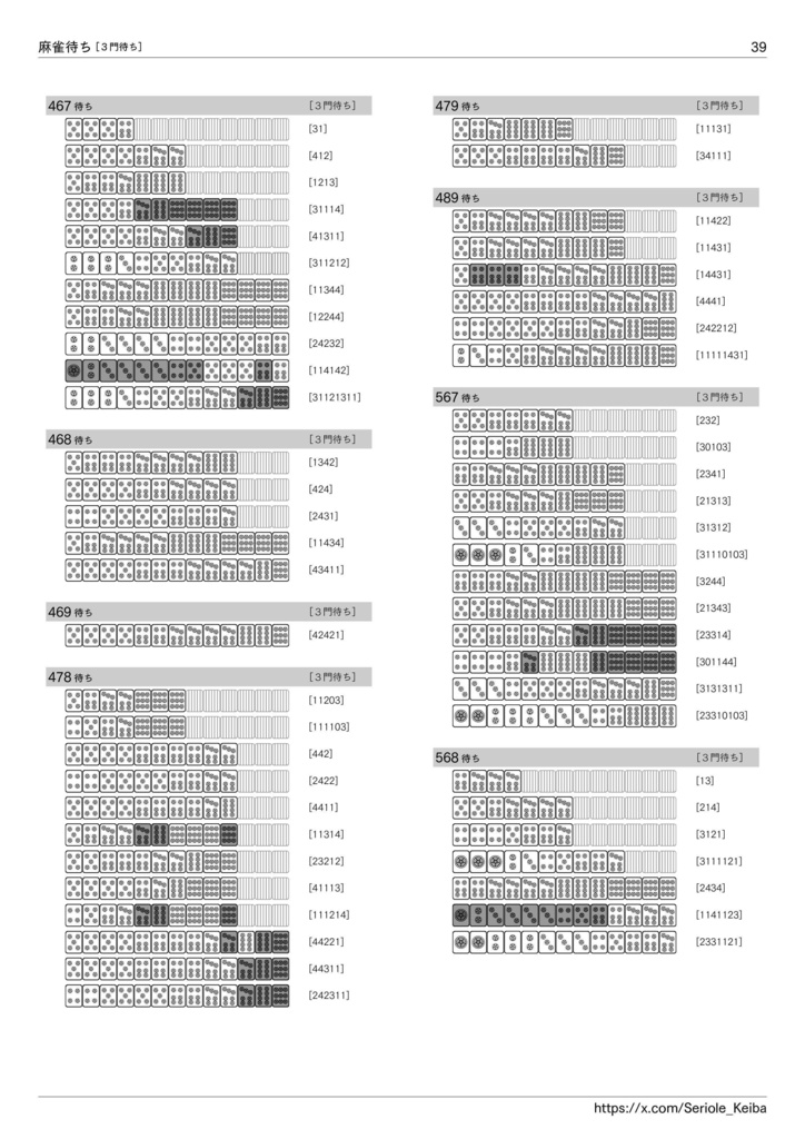 逆引き 麻雀待ち一覧