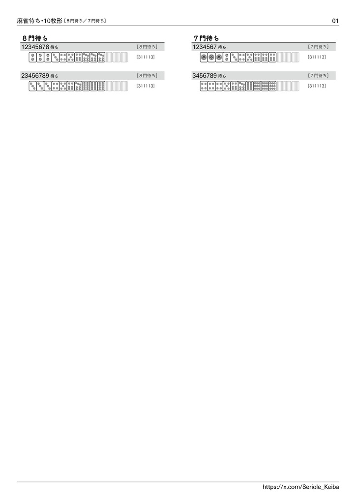 枚数別 麻雀待ち一覧
