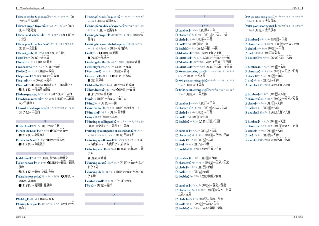 『麻雀用語集』(和英版)