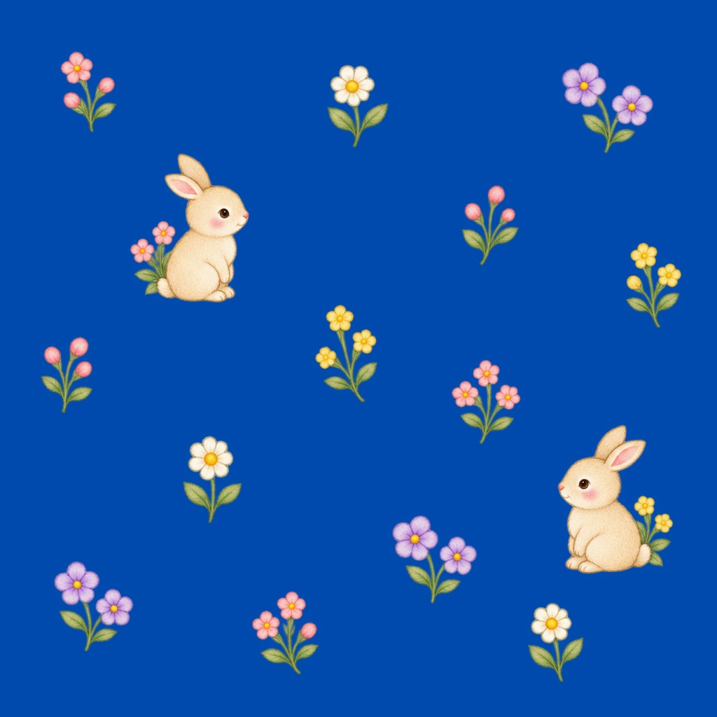 ウサギとお花のデジタルペーパー 6色セット|カラフル・花柄