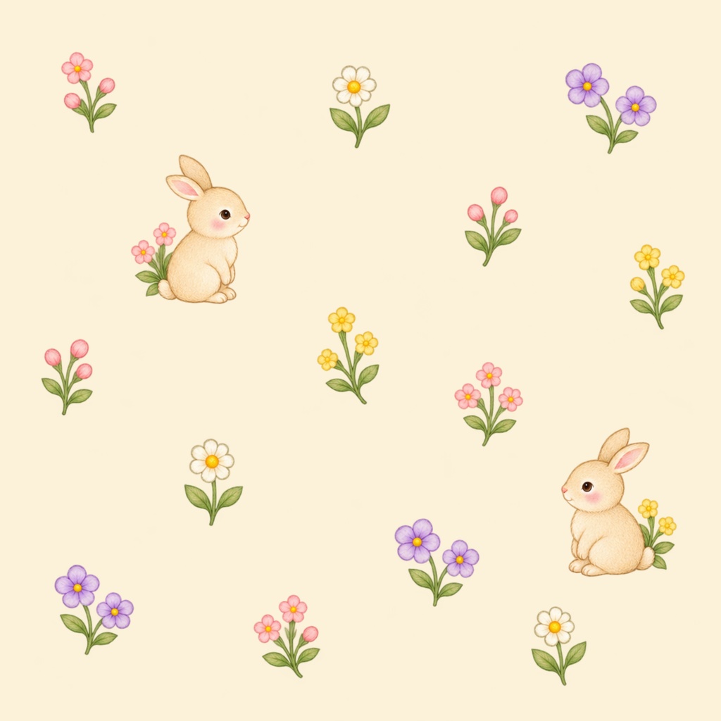ウサギとお花のデジタルペーパー 6色セット|カラフル・花柄