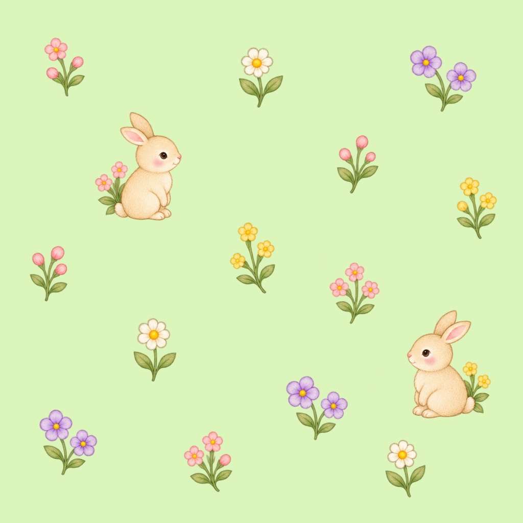 ウサギとお花のデジタルペーパー 6色セット|カラフル・花柄