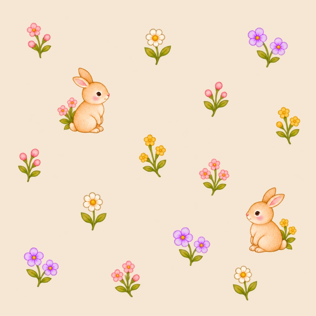 ウサギとお花のデジタルペーパー 6色セット|カラフル・花柄