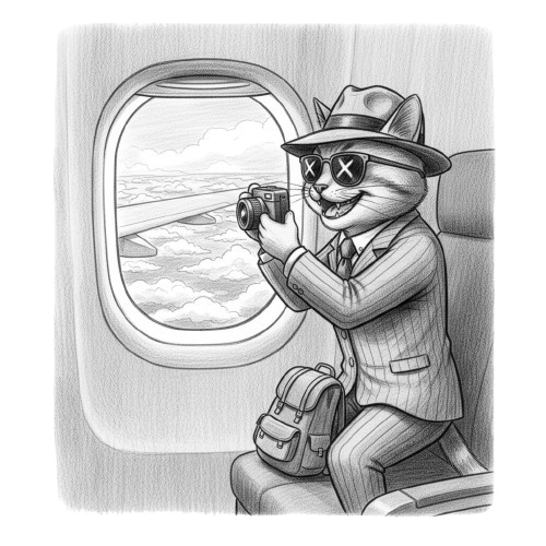 【トラベルキャット】木炭スケッチ風クリップアート10点セット - PNG背景透過