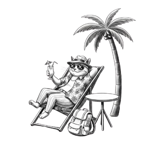 【トラベルキャット】木炭スケッチ風クリップアート10点セット - PNG背景透過