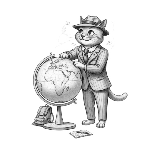 【トラベルキャット】木炭スケッチ風クリップアート10点セット - PNG背景透過