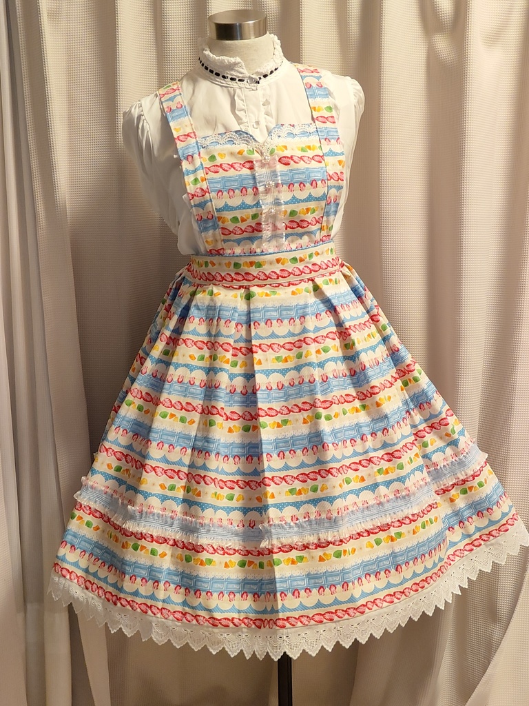 エプロンドレス風JSK(スイーツ柄ブルー)