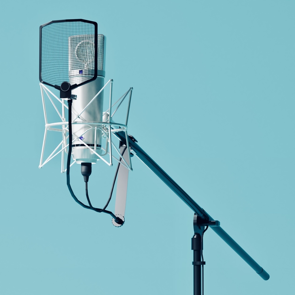 【3Dモデル】コンデンサーマイク マイクスタンド&ポップガード付き 高さ調節可能 Unity向け