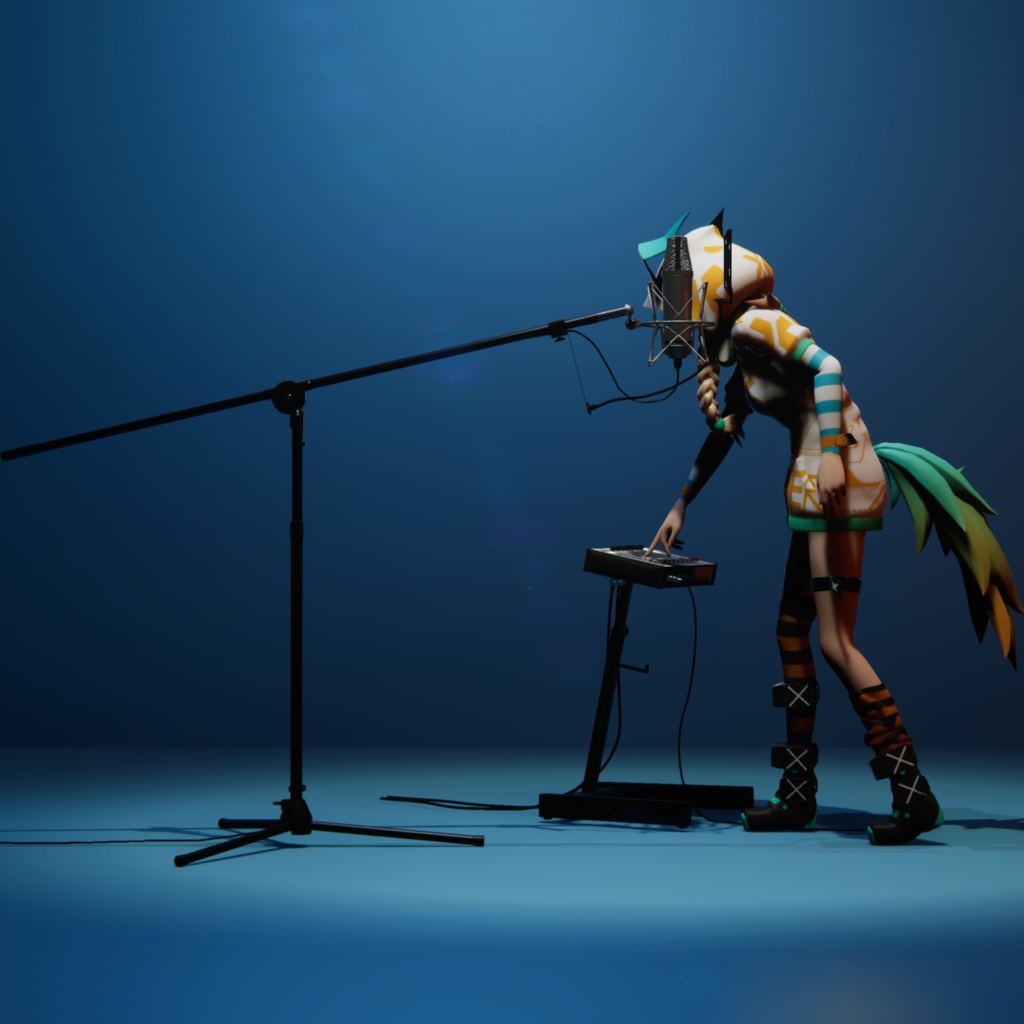 【3Dモデル】キューボックス レコーディング小物 ヘッドフォンコード付き