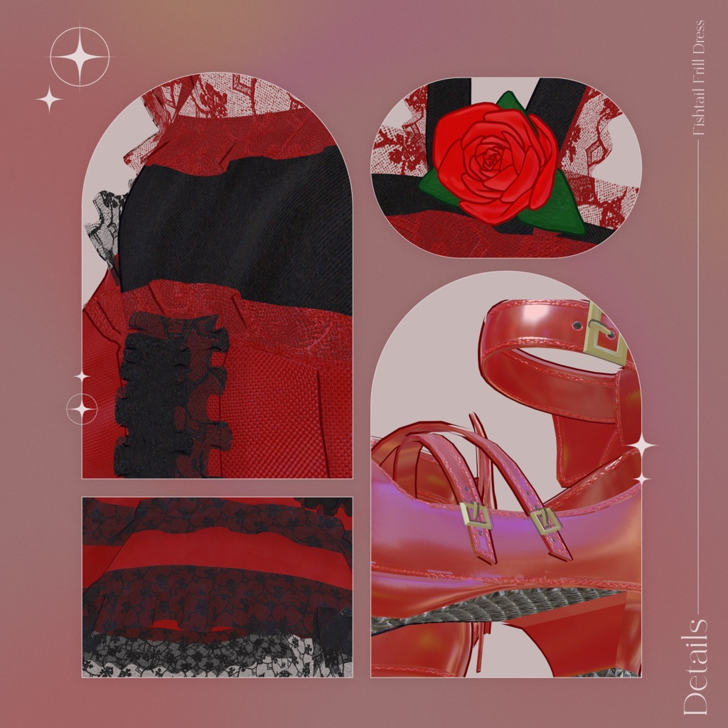 『Fishtail Frill Dress フィッシュテールフリルドレス』複数アバター対応衣装