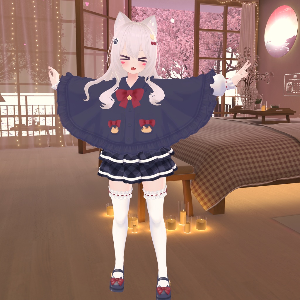 『ねこりぼんポンチョ NekoRibbonPoncho』複数アバター対応衣装