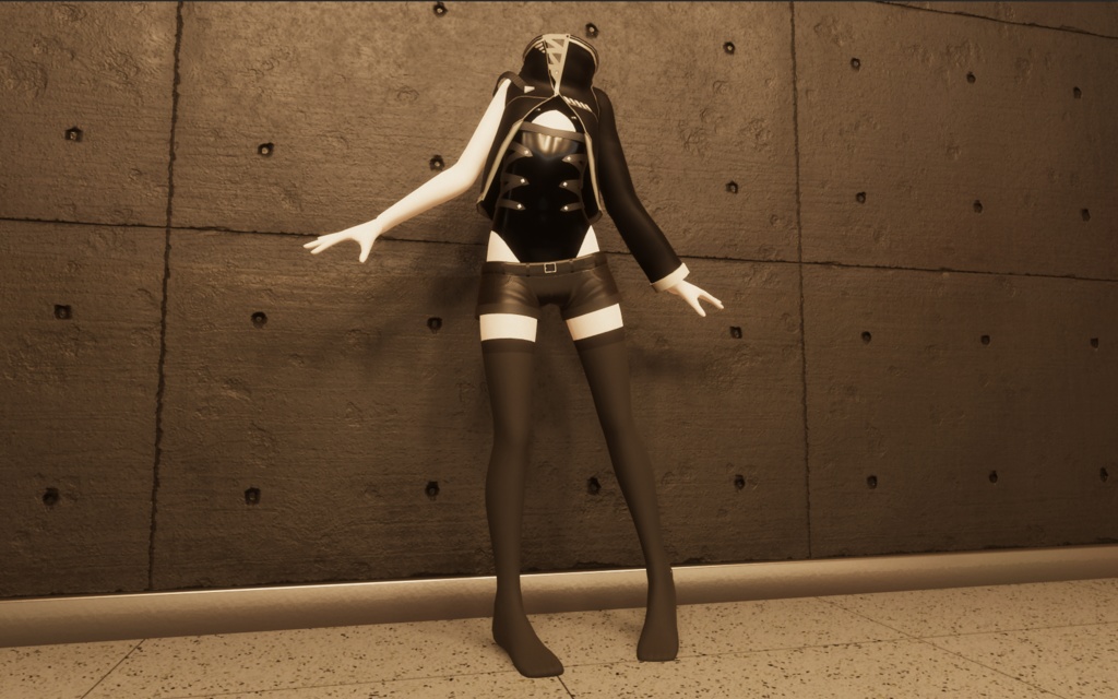 【ミーシェ対応】サイバーパンク風レオタード衣装 ニーソセット