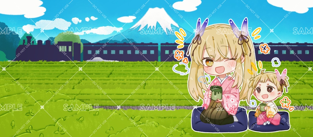 お茶畑に囲まれた花と娘の限定湯呑み 受注生産