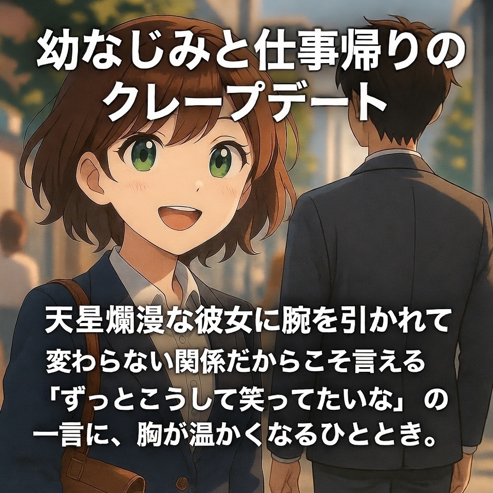 『幼なじみと仕事帰りのクレープデート』 天真爛漫な彼女に腕を引かれて