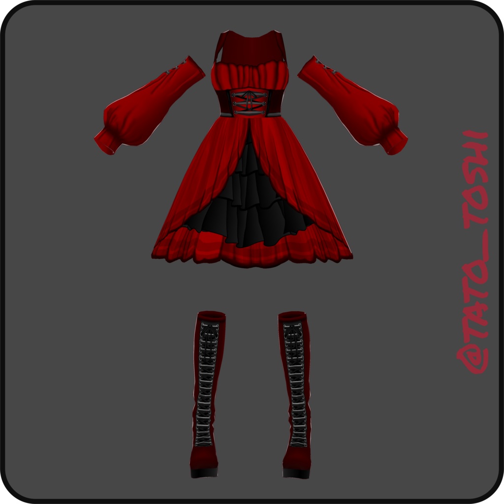 [Vroid] Red-Dress ワンピース