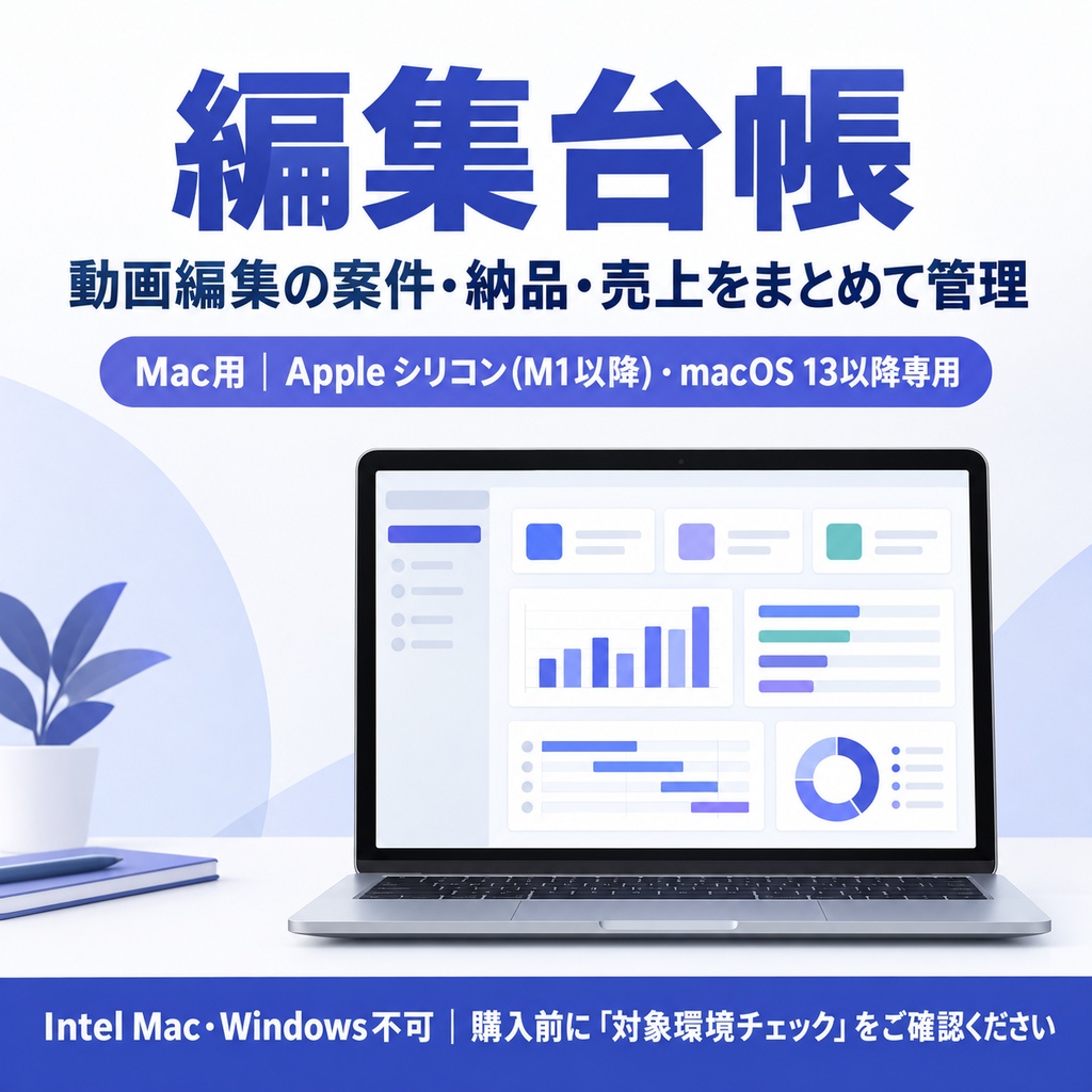編集台帳|動画編集の案件・売上管理Macアプリ【Apple シリコン(M1以降)専用】