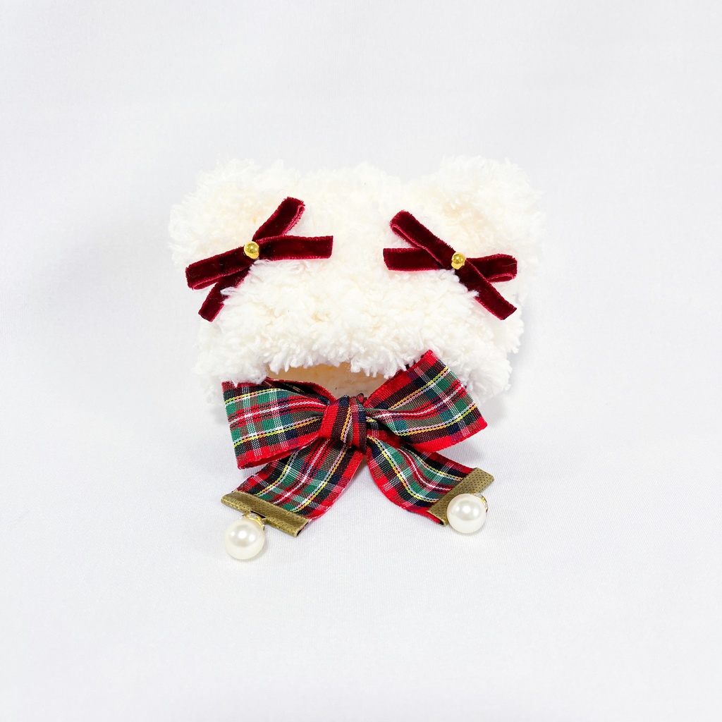 ふわくまリボンフード 〖white or brown〗