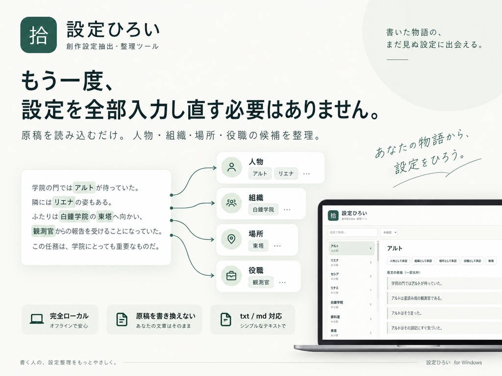 設定ひろい｜創作設定抽出・整理ツール