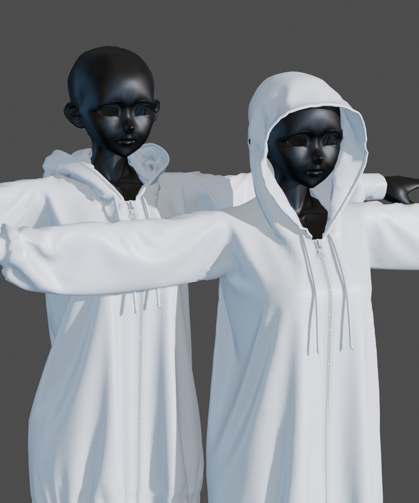 【汎用衣装データ】ジップパーカー(フード有・無)