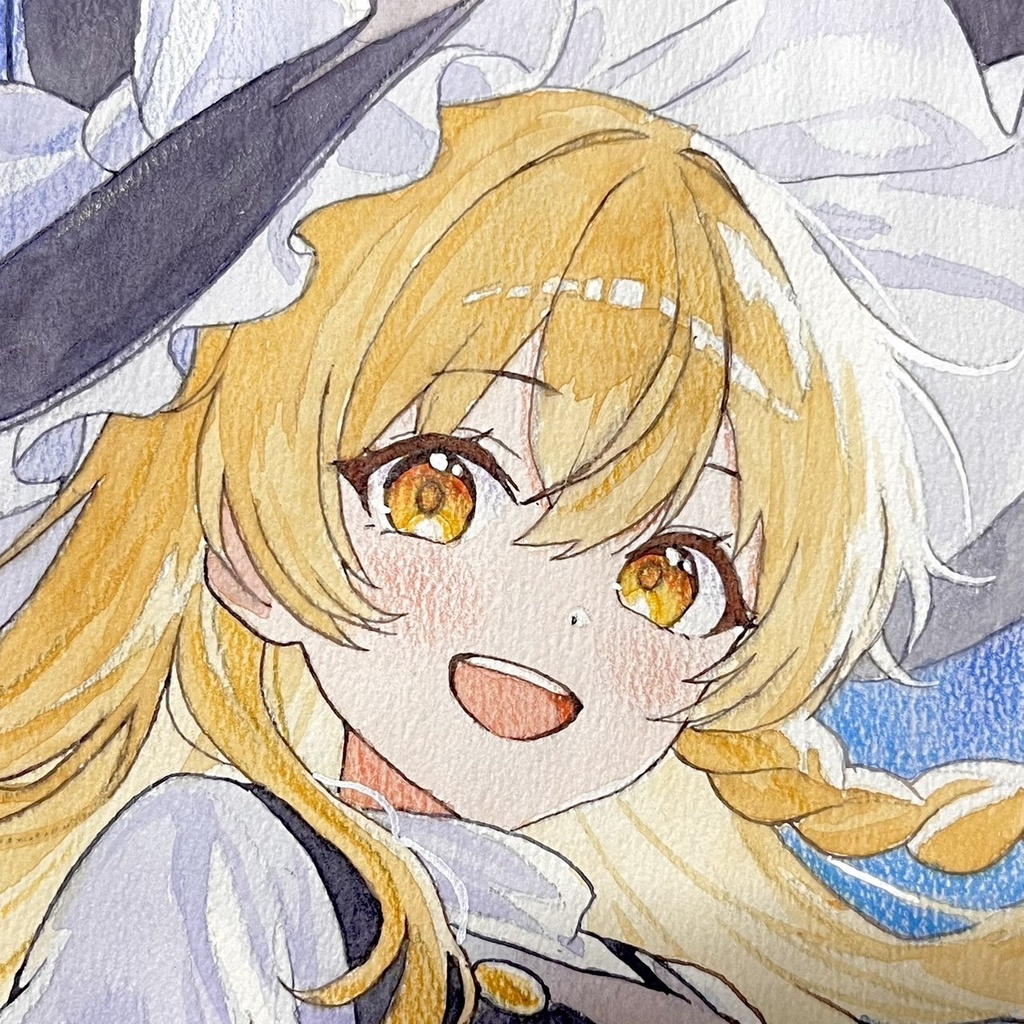 東方Project 霧雨魔理沙 「月下の魔法使い」【A4高解像度】オリジナル水彩イラスト｜高画質データ｜A4｜約400dpi｜3307×4631px