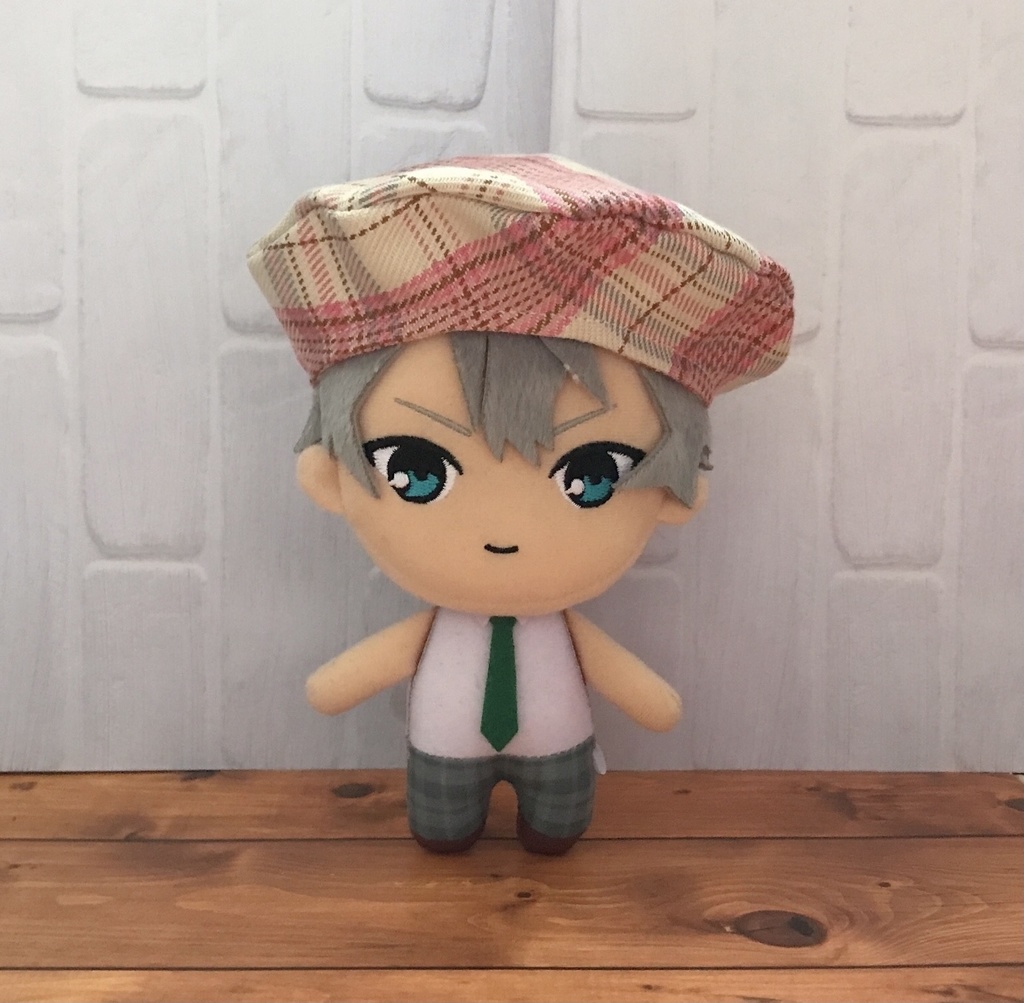 ぬいぐるみ用ベレー帽　タータンチェックピンク系