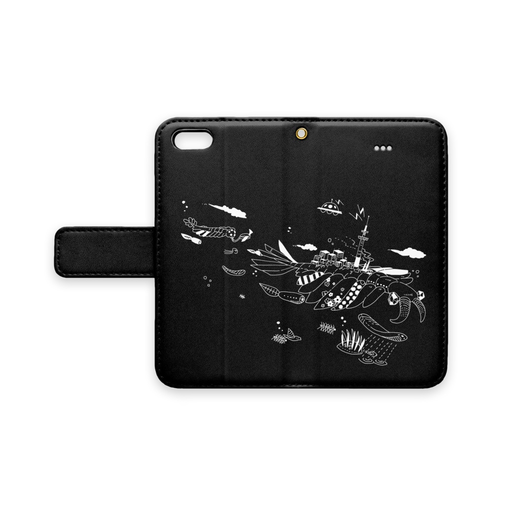 「『黒』古代生物」　手帳型iPhoneケース