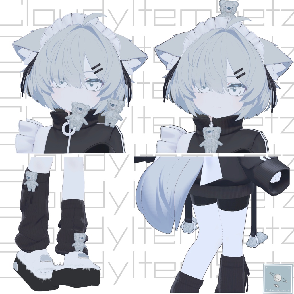 ☁【真冬ちゃん向け】CloudyItemSetz(ミニくまぬいぐるみ達、厚底風もふもふサンダル、雲ピン、雲絆創膏 セット)☁