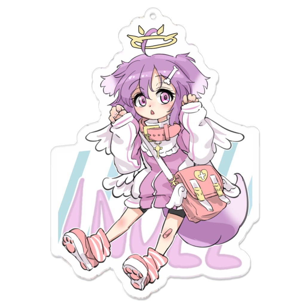 イヌエル・プルエルふわふわ天使系ファッション風アクリルキーホルダー(もんむす・くえすと! ぱらどっくすRPG二次創作)