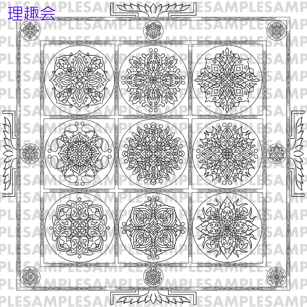 【ダウンロード】線対金剛界曼荼羅ぬりえセット