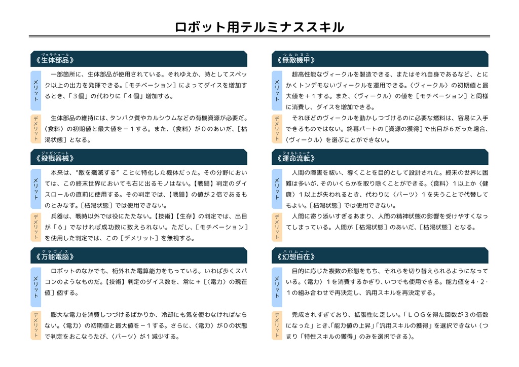 【終末紀行RPG】テルミナス・スキルブック(拡張データ)