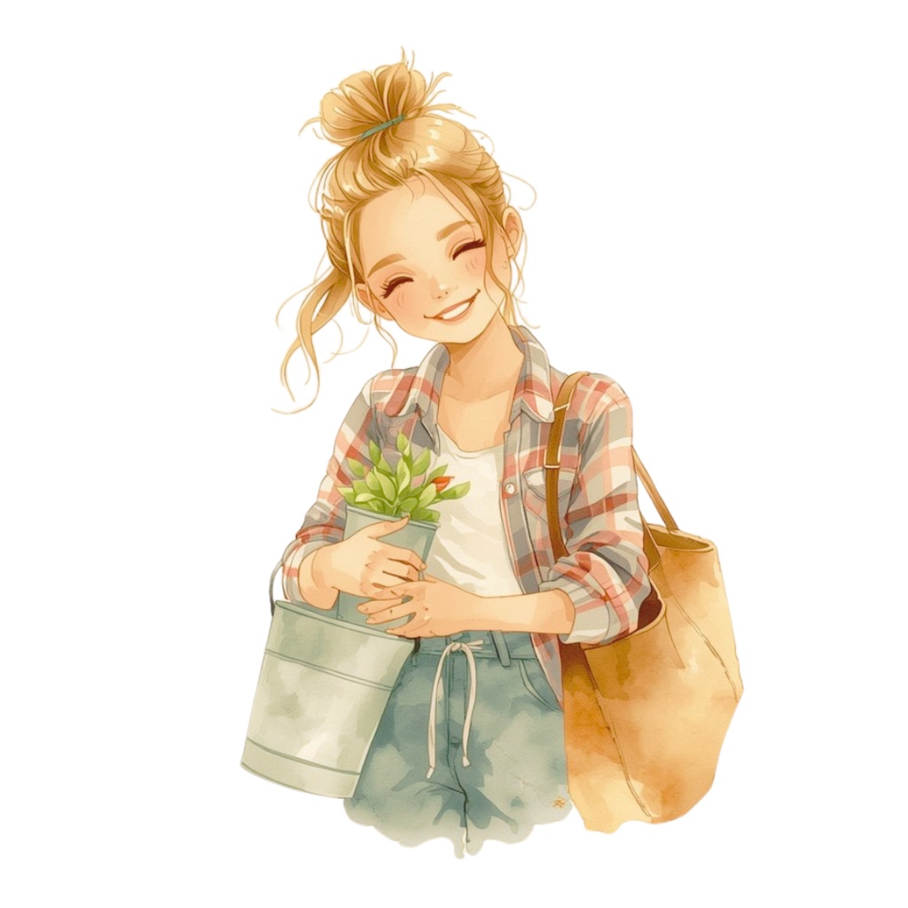 水彩タッチの ナチュラルな女の子をモチーフ、カフェ風クリップアート38点セット