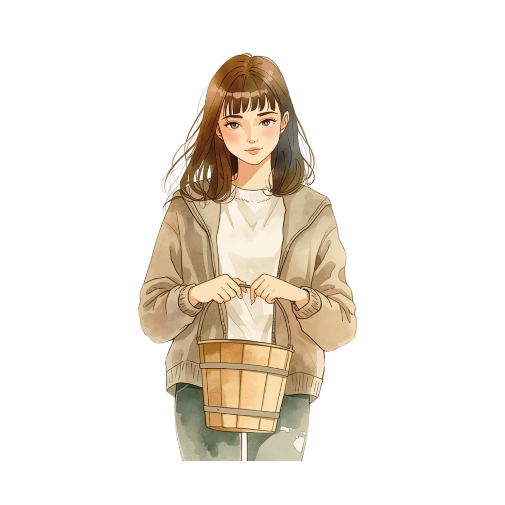 水彩タッチの ナチュラルな女の子をモチーフ、カフェ風クリップアート38点セット