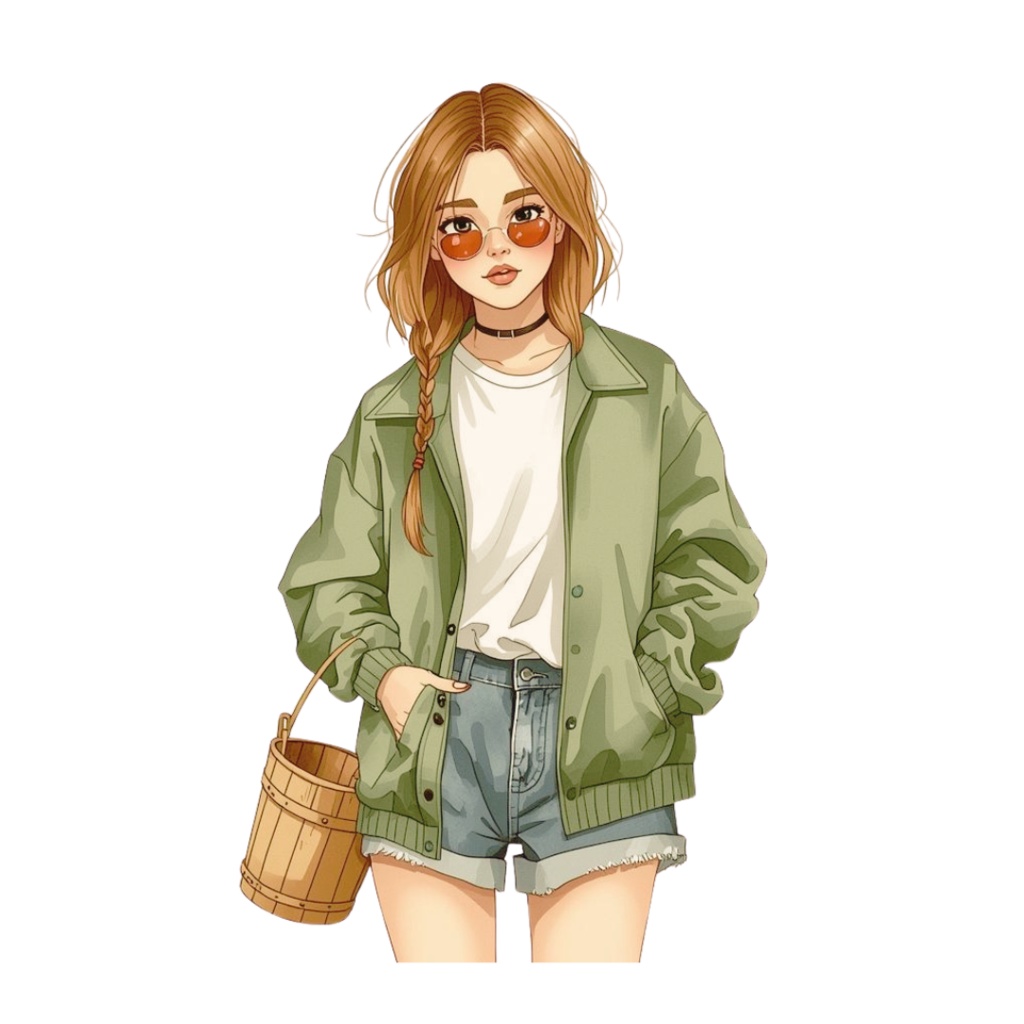 水彩タッチの ナチュラルな女の子をモチーフ、カフェ風クリップアート38点セット