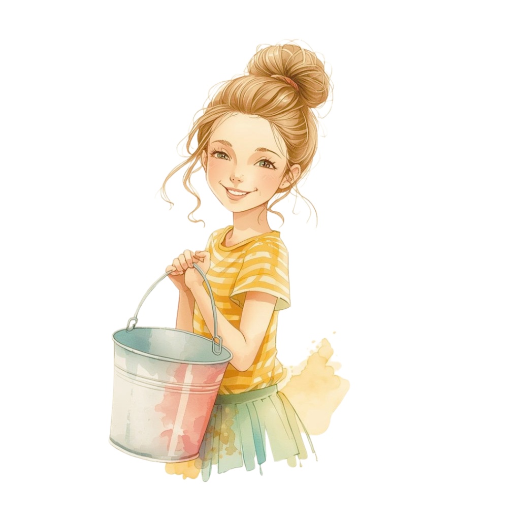 水彩タッチの ナチュラルな女の子をモチーフ、カフェ風クリップアート38点セット