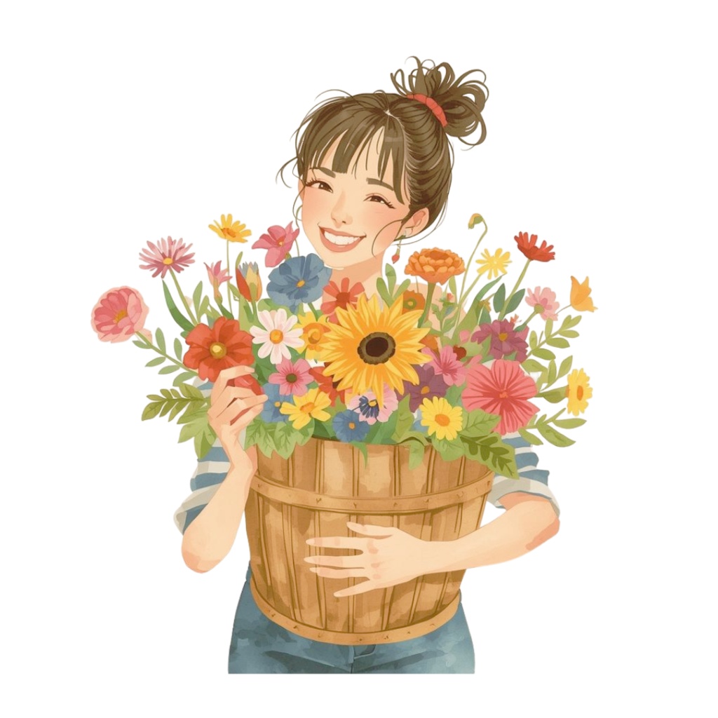 水彩タッチの ナチュラルな女の子をモチーフ、カフェ風クリップアート38点セット